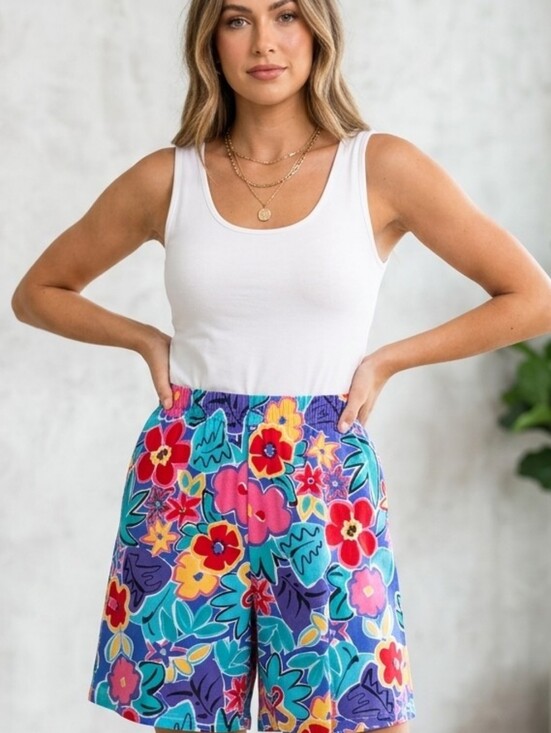 Hanes Pants - Vintage 90s Hanes Her Way Floral Shorts High Waist Cotton Pull On Small